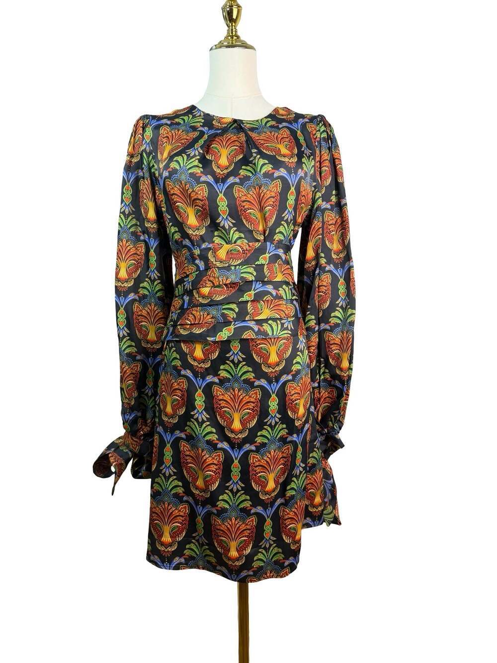 FARM Rio Boho Panther Black Long Sleeve Mini Dress
